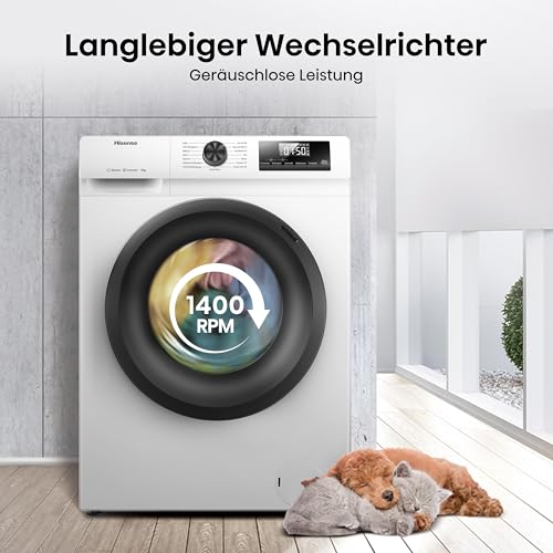 Hisense WF1Q8041BW Waschmaschine mit Dampffunktion /8KG /1400 U/Min /15 Programme/Anti-Allergie Programm/Baby-Wäsche/AutoWash/QuickWash/Daunen/Eco/Power 49' / Verzögertes Ende/EEK: A/Weiß