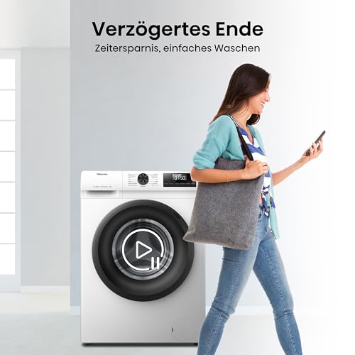 Hisense WF1Q8041BW Waschmaschine mit Dampffunktion /8KG /1400 U/Min /15 Programme/Anti-Allergie Programm/Baby-Wäsche/AutoWash/QuickWash/Daunen/Eco/Power 49' / Verzögertes Ende/EEK: A/Weiß