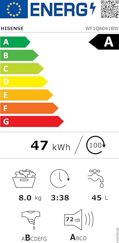 Hisense WF1Q8041BW Waschmaschine mit Dampffunktion /8KG /1400 U/Min /15 Programme/Anti-Allergie Programm/Baby-Wäsche/AutoWash/QuickWash/Daunen/Eco/Power 49' / Verzögertes Ende/EEK: A/Weiß