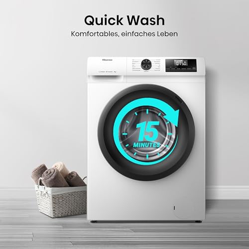 Hisense WF1Q8041BW Waschmaschine mit Dampffunktion /8KG /1400 U/Min /15 Programme/Anti-Allergie Programm/Baby-Wäsche/AutoWash/QuickWash/Daunen/Eco/Power 49' / Verzögertes Ende/EEK: A/Weiß