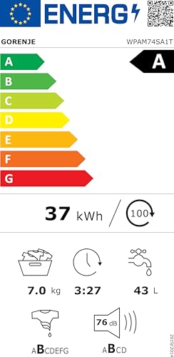 Gorenje WPAM74SA1T Waschmaschine mit Dampffunktion/Slim/ConnectLife / 7Kg / 1400 U/min/15 Programme/Totaler AquaStop/Wave Active Trommel/ExtraHygiene/PowerWash/Schnell Waschgang/EEK: A-10%