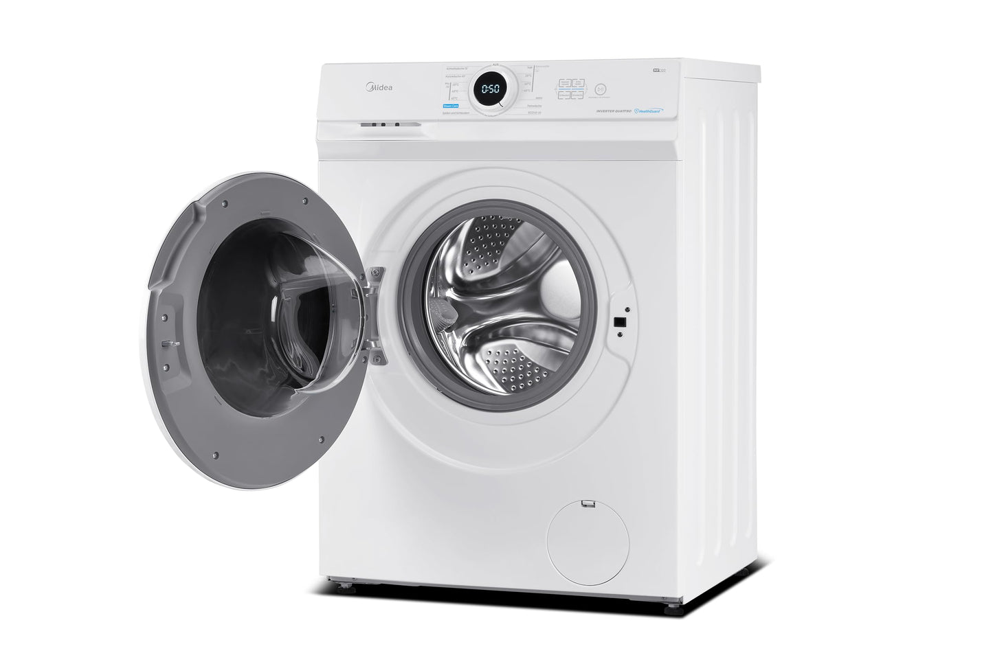 Midea MF10EW80B Waschmaschine / 8kg / 1400 U/Min/EEK A/Inverter Quattro Moto/Dampffunktion/Grosse Trommel/Slim Design/Nachlegefunktion/Kindersicherung/AquaStop, Weiß