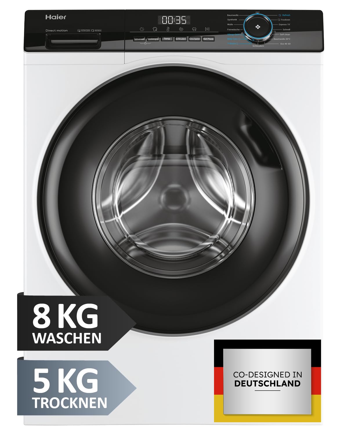 Haier I-PRO SERIE 3 Waschtrockner HWD80-B14939, 8kg Waschen und 5kg Trocknen, 1.400 U/Min