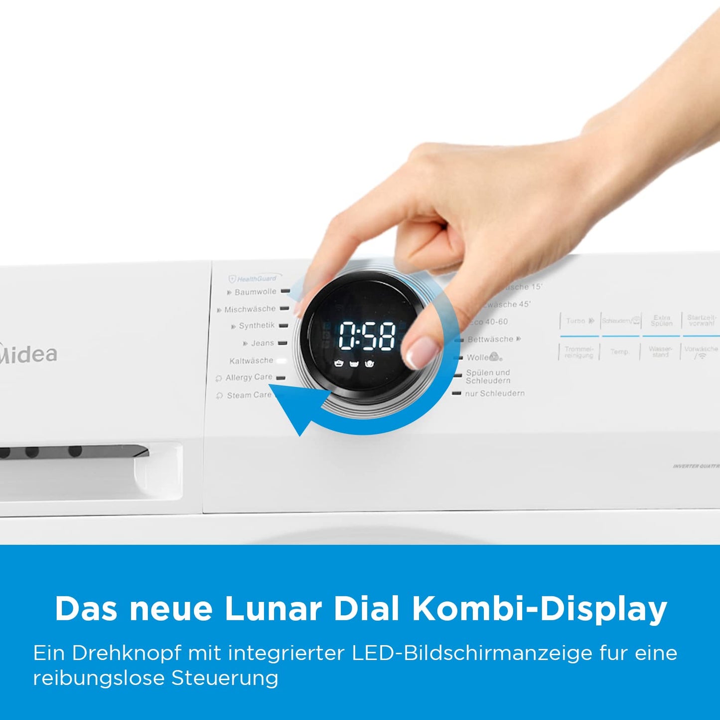 Midea MF200W80WB-14AS Waschmaschine/8KG /Energieeffizienzklasse A/Mengenautomatik/Steam Care/Nachlegefunktion / 1400 U/min/Zeitsparen - Turbo/nur 48 cm tief/APP-Steuerung, AquaStop, Weiß