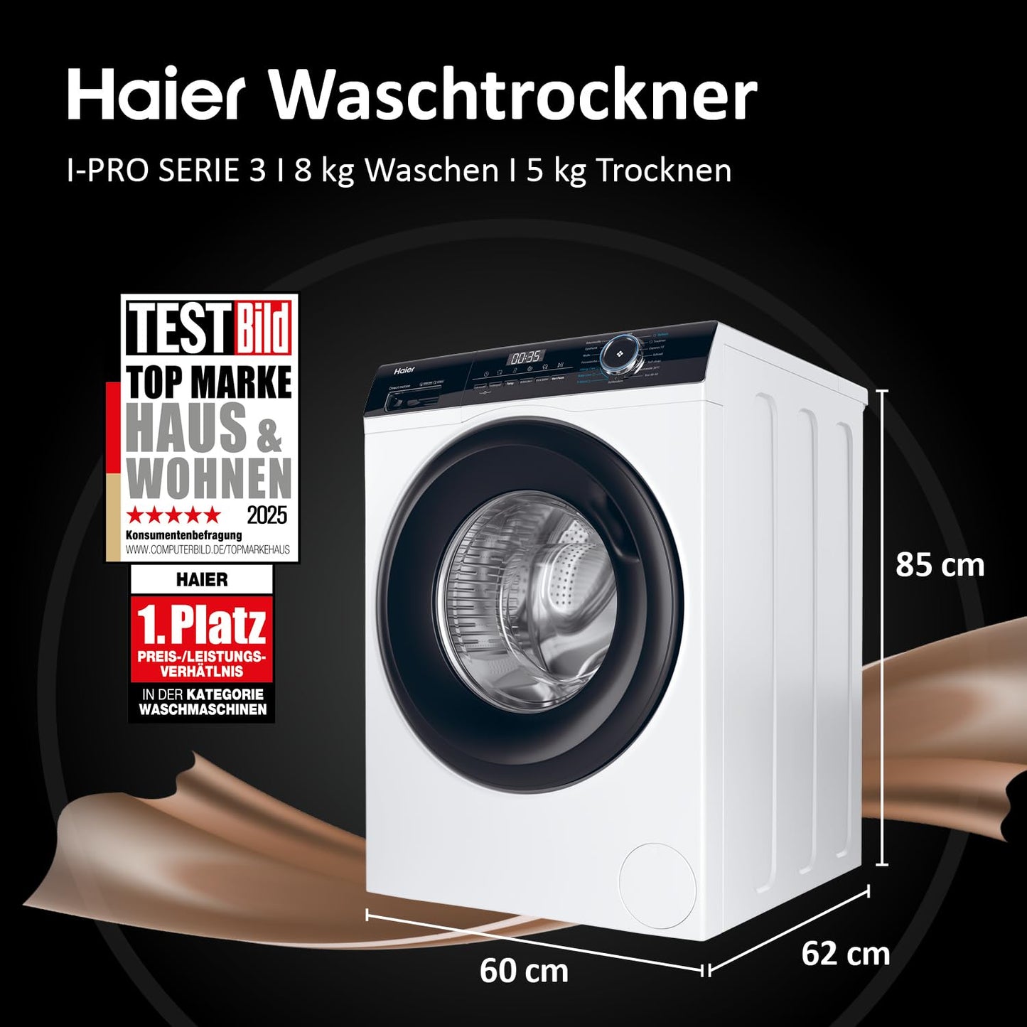 Haier I-PRO SERIE 3 Waschtrockner HWD80-B14939, 8kg Waschen und 5kg Trocknen, 1.400 U/Min