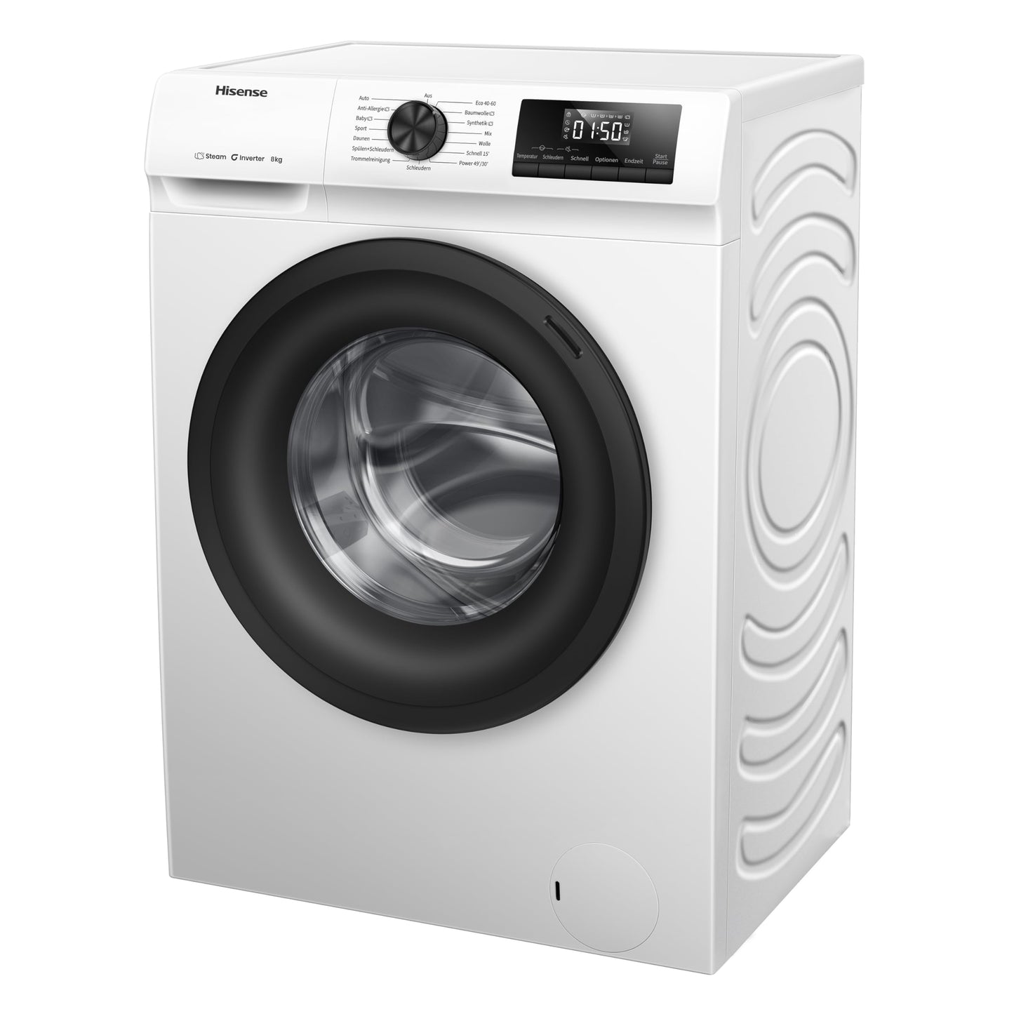 Hisense WF1Q8041BW Waschmaschine mit Dampffunktion /8KG /1400 U/Min /15 Programme/Anti-Allergie Programm/Baby-Wäsche/AutoWash/QuickWash/Daunen/Eco/Power 49' / Verzögertes Ende/EEK: A/Weiß