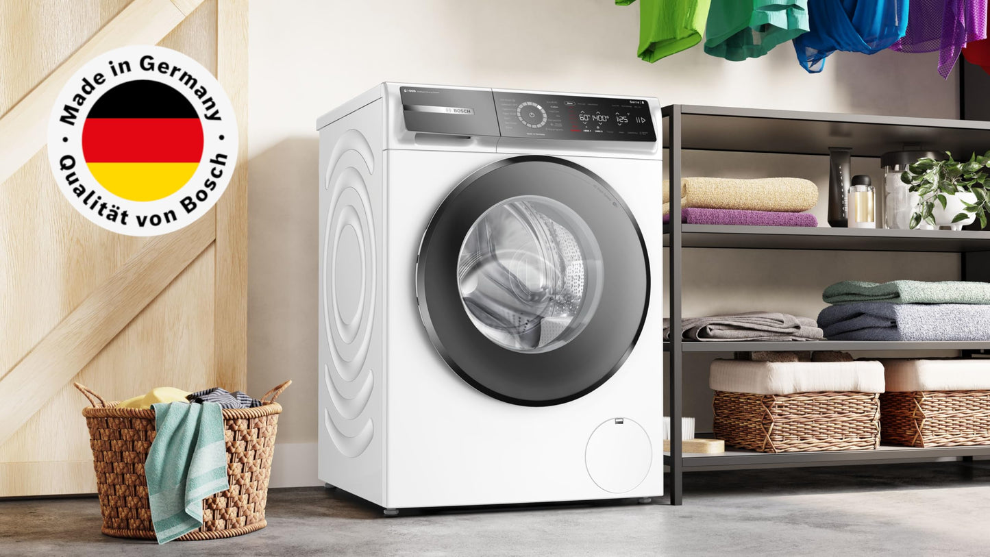 Bosch WGB244040 Serie 8 Smarte Waschmaschine, 9 kg, 1400 UpM, Made in Germany, Active Water Plus Energie- und Wasserersparnis, Iron Assist Dampf zum Entknittern, Mini Load