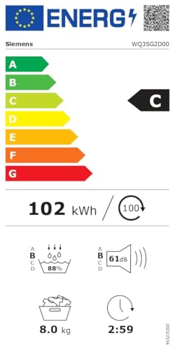 Siemens WQ35G2D00 iQ500 Wärmepumpen-Trockner, 8 kg, selbstreinigender Kondensator - Reinigt sich automatisch, autoDry-Technologie - schonendes, präzises Trocknen, speedPack Sparen Sie Zeit Weiß