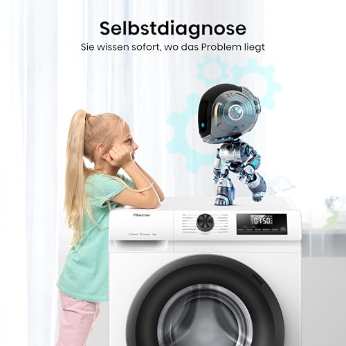 Hisense WF1Q8041BW Waschmaschine mit Dampffunktion /8KG /1400 U/Min /15 Programme/Anti-Allergie Programm/Baby-Wäsche/AutoWash/QuickWash/Daunen/Eco/Power 49' / Verzögertes Ende/EEK: A/Weiß