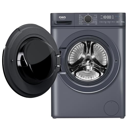 CHiQ Waschmaschine 7kg, InverterMotor, EEK A| 60x46,5x84cm, Große Tür| Eco, Speed Wash, Auto Clean, Kindersicherung|1200 U/Min, Washer Grau, CW07123863AX