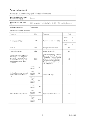 Siemens WG44B2040 Waschmaschine iQ700, Frontlader mit 9kg Fassungsvermögen, 1400 UpM, speedPack XL, Antiflecken-System, Home Connect, Weiß, 60cm
