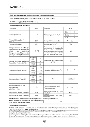 Midea MF200W80WB-14AS Waschmaschine/8KG /Energieeffizienzklasse A/Mengenautomatik/Steam Care/Nachlegefunktion / 1400 U/min/Zeitsparen - Turbo/nur 48 cm tief/APP-Steuerung, AquaStop, Weiß