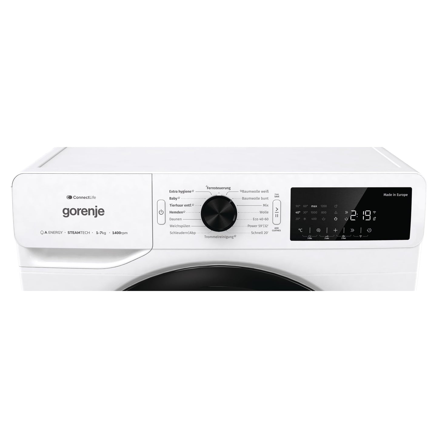 Gorenje WPAM74SA1T Waschmaschine mit Dampffunktion/Slim/ConnectLife / 7Kg / 1400 U/min/15 Programme/Totaler AquaStop/Wave Active Trommel/ExtraHygiene/PowerWash/Schnell Waschgang/EEK: A-10%
