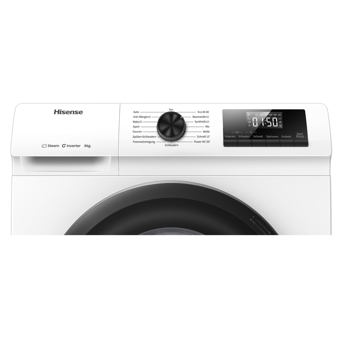 Hisense WF1Q8041BW Waschmaschine mit Dampffunktion /8KG /1400 U/Min /15 Programme/Anti-Allergie Programm/Baby-Wäsche/AutoWash/QuickWash/Daunen/Eco/Power 49' / Verzögertes Ende/EEK: A/Weiß