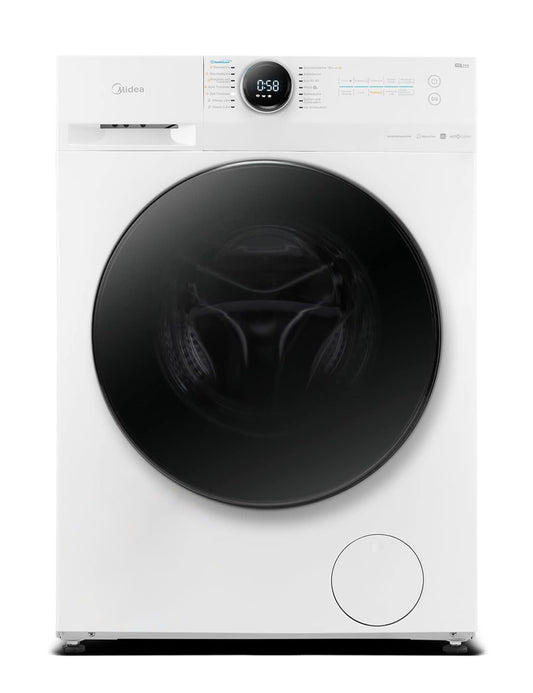 Midea MF200D86WB-14DAS Waschtrokner, 8&6kg Waschen&Trocknen, Inverter Mortor, Auffrischen, 60 Min. Waschen & Trocknen, Steam Care, Turbo, 48 cm tief, APP-Steuerung, AquaStop