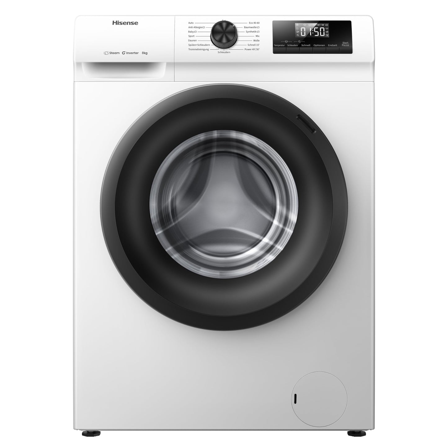 Hisense WF1Q8041BW Waschmaschine mit Dampffunktion /8KG /1400 U/Min /15 Programme/Anti-Allergie Programm/Baby-Wäsche/AutoWash/QuickWash/Daunen/Eco/Power 49' / Verzögertes Ende/EEK: A/Weiß