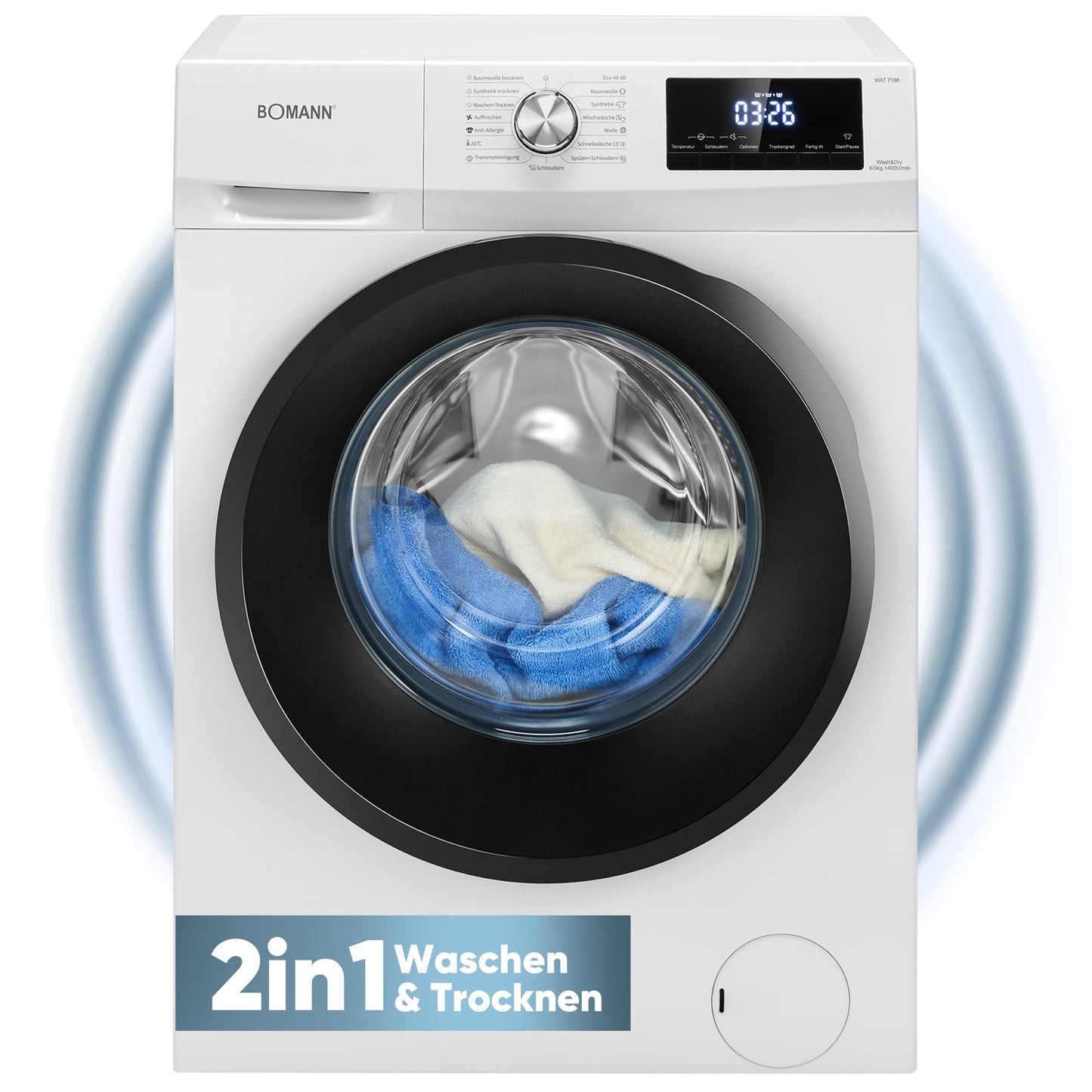 Bomann Waschtrockner WAT 7186, 8 kg Waschen und 5 kg Trocknen, 1400 U/Min, Weiß