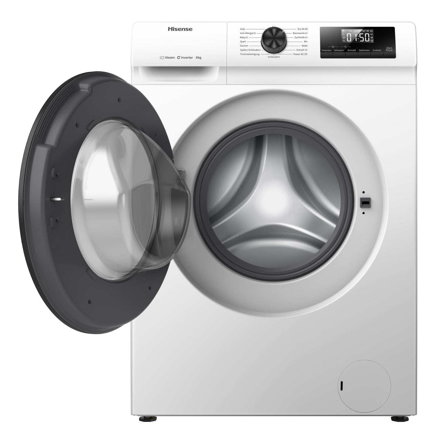 Hisense WF1Q8041BW Waschmaschine mit Dampffunktion /8KG /1400 U/Min /15 Programme/Anti-Allergie Programm/Baby-Wäsche/AutoWash/QuickWash/Daunen/Eco/Power 49' / Verzögertes Ende/EEK: A/Weiß