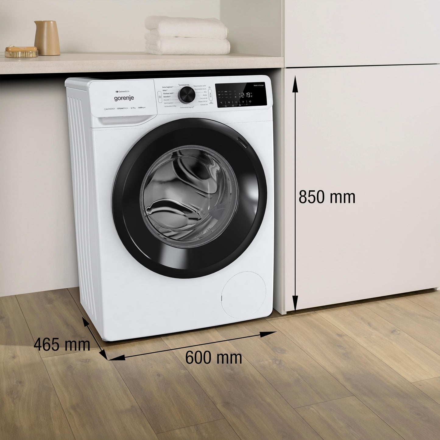 Gorenje WPAM74SA1T Waschmaschine mit Dampffunktion/Slim/ConnectLife / 7Kg / 1400 U/min/15 Programme/Totaler AquaStop/Wave Active Trommel/ExtraHygiene/PowerWash/Schnell Waschgang/EEK: A-10%