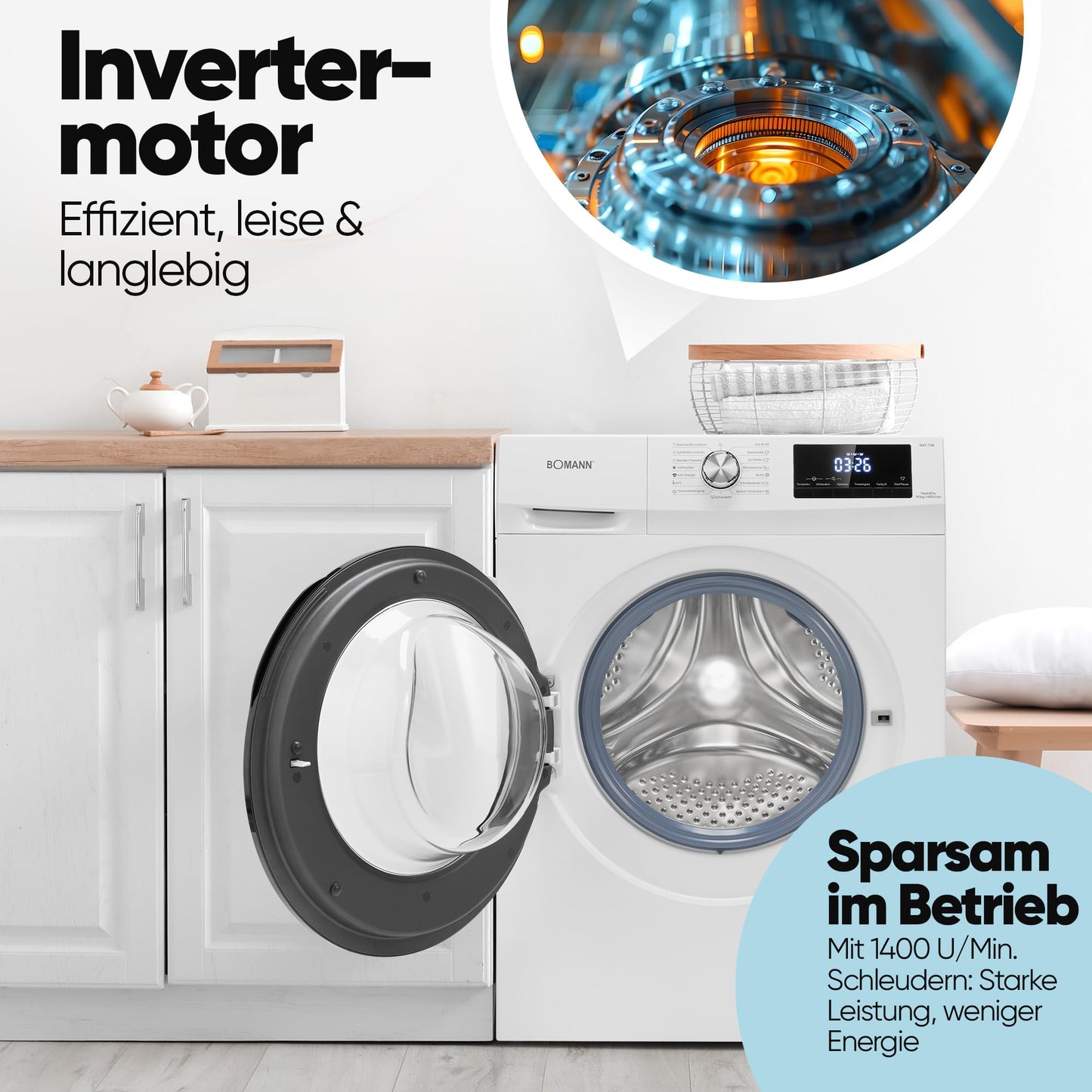 Bomann Waschtrockner WAT 7186, 8 kg Waschen und 5 kg Trocknen, 1400 U/Min, Weiß